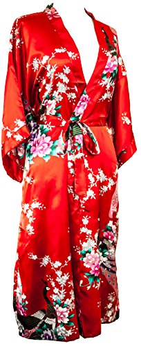Kimono de CC Collections 16 Colores Shipping Bata de Vestir túnica lencería Ropa de Noche Prenda Despedida de Soltera (Rojo Caramelo), Talla Unica