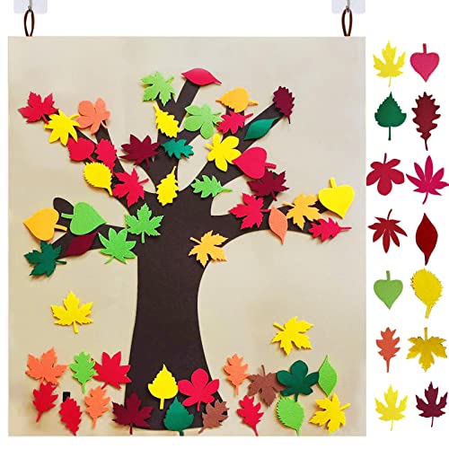 Kisbeibi Adornos de hojas de arce de hojas de otoño, espuma de fieltro para árbol de otoño con 52 piezas, hojas de arte, decoración de actividades familiares (colorido)