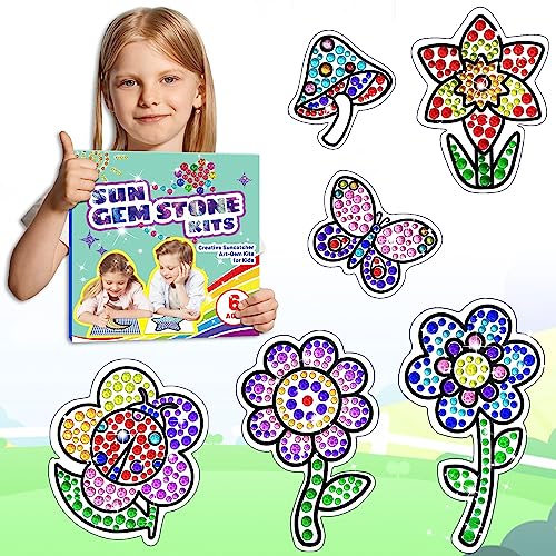 Kits de atrapasoles para niñas de 6 7 8 9 10 años, kit de pintura de diamantes para bricolaje, flores para niños a partir, kit de pegatinas para manualidades con piedras preciosas 5D (jardín)