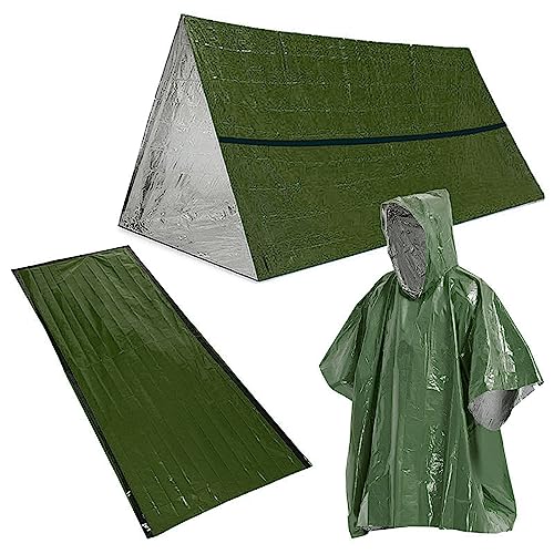 Kits de supervivencia de emergencia 3 en 1 para exteriores, abrigo térmico reflectante de calor, saco de dormir, manta de tienda de campaña, tienda de campaña de tubo de refugio térmico para acampar