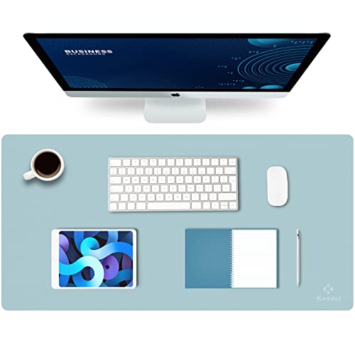 Knodel Alfombrilla de Escritorio para Ordenador portátil, Tapete de Oficina Hecho de Cuero PU, Doble Cara (40 x 80cm, Azul claro)