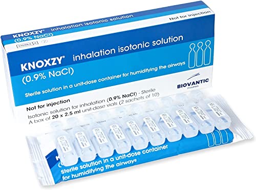 KNOXZY Solución salina isotónica estéril al 0,9% - Solución salina para inhalación para humidificación - Viales de dosis unitaria de 20 x 2,5 ml, grado farmacéutico