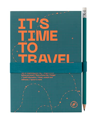 Kokonote Planificador y diario de viaje perpetuo con lápiz para planificar tus aventuras 12,8x18 cm, Azul, Naranja (PYDV001)