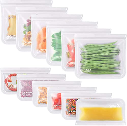 Kollea Bolsas de Silicona Reutilizables 12 Pack, Bolsas Herméticas de Preservación de Alimentos para Fruta Verduras Carne y sándwich, Ideal para Hogar Cocina y Viajes