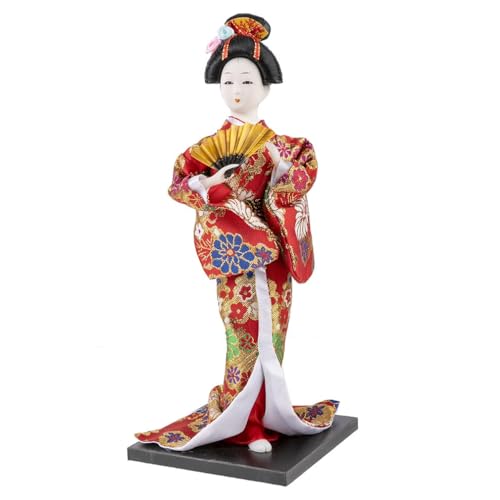 lachineuse – Muñeca Japonesa en Kimono Rojo – Muñeca Tradicional asiática 31 cm – Decoración Japonesa Sala – Figura Geisha – Fabricación Artesanal – Deco Maison Asia Japon