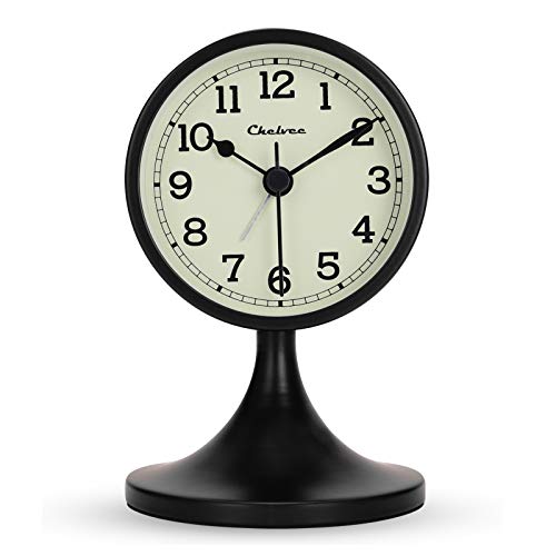 Lafocuse Despertador Analogico con Función Snooze, Silencioso Reloj Mesa Metal Negro Retro, Clasico Reloj Sobremesa Vintage sin Tictac para Mesilla Dormitorio 12cm