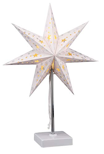 Lámpara de mesa LED con forma de estrella de Navidad – 47 x 35 cm – funciona con pilas con 8 ledes de luz blanca cálida – Lámpara de mesa