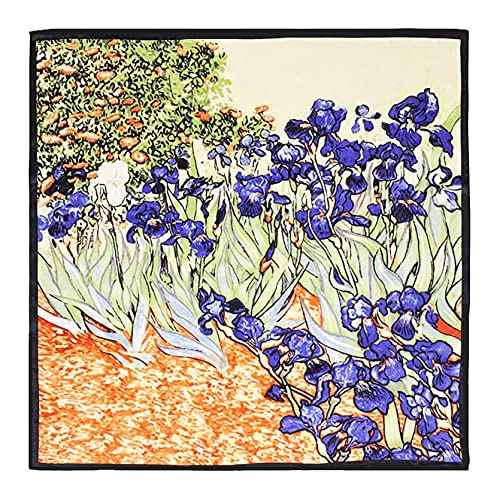 laprée - Bufanda de Seda Cuadrada Reproducción de la Pintura Lirios Van Gogh 90CM