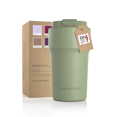 LARS NYSØM Taza térmica café para llevar | Termo Café para llevar sin BPA de 0,5 litros con aislante | Travel mug de acero inoxidable a prueba de fugas para el café y el té (Sage, 500ml)