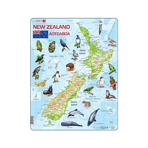 Larsen A4 Nueva Zelanda Mapa físico, edición en Inglés, Puzzle de Marco con 71 Piezas