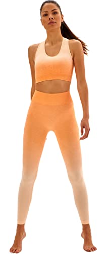 Laura Lily - Conjunto de ropa deportiva para mujer sin costuras pants leggings push up y top sujetador fitness para yoga, ejercicios y gym. Degra Naranja-S