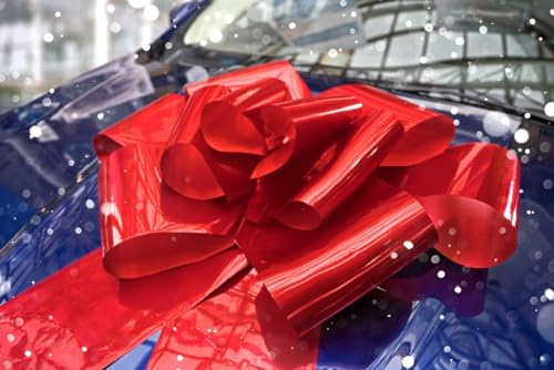 Lazo gigante rojo de 76 cm para coche, bicicleta, cumpleaños, boda y Navidad, con cintas de 185 cm, se sostiene con imanes y ventosa