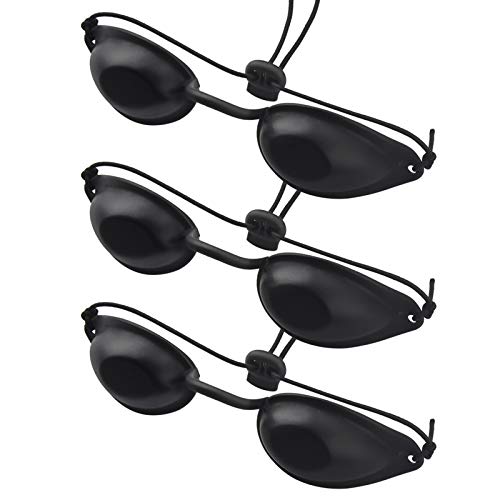 Ledoo Gafas de Bronceado de Seguridad 3Sets IPL Eye Patch, Gafas de Bronceado UV, Gafas de Bronceado Ajustables para la Terapia de Rayos Infrarrojos UV IPL (negro)