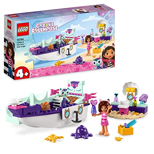 LEGO 10786 Casa de muñecas de Gabby Barco y SPA de Gabby y Siregata, Juguete para Construir y salón de Belleza, Minifiguras y Accesorios de la Serie Dollhouse para niñas y niños de 4+ años