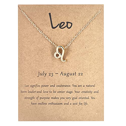 Leo - Collar con colgante de signo del zodiaco para mujer, diseño de libra y signo del zodiaco de Leo para mujeres y niñas