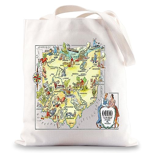 LEVLO Fun State Map Of Ohio Tote Bag Ohio Souvenir Gift 1940's Ohio Cartoon Illustration Shoulder Bag Ohio Vacation Gift, Bolso Ohio