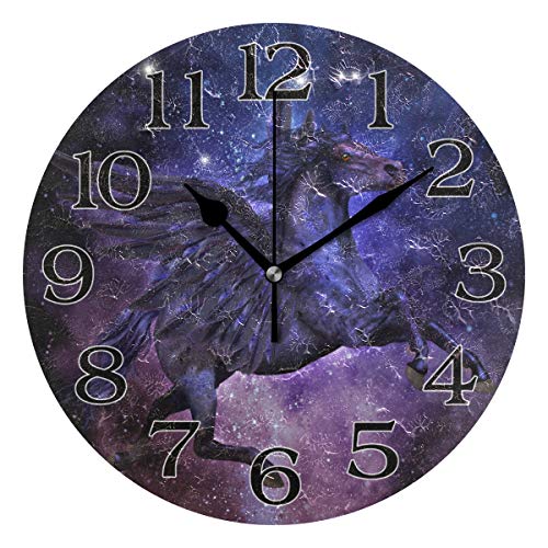 linomo Galaxy Horse - Reloj de Pared con diseño de mitología Griega, silencioso, Redondo, silencioso, para Cocina, Sala de Estar, Dormitorio, baño, Oficina