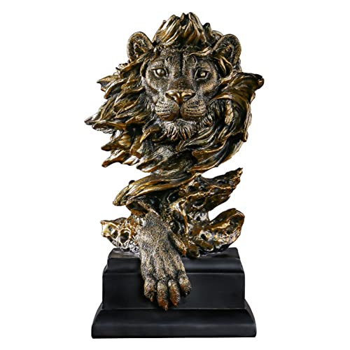 Lin's Wood Figura de Cabeza de león,Estatua de león de Resina,Estatua de Cabeza de Animal,Estatua de Escritorio de gabinete,Adornos artísticos para decoración de Oficina en casa.