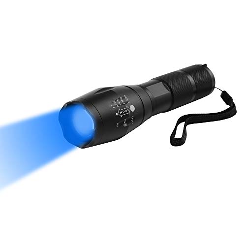 Linterna Luz Azul, WESLITE Linterna LED Azul 470nm Linternas Azul Con Zoom y 1 Modo de Largo Alcance para Pesca Nocturna Caza (Batería no Incluida)