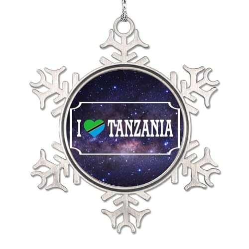 Lmmixee Adornos de Navidad de la bandera de Tanzania 2023 I Love Tanzania copo de nieve adorno de viaje de ciudad de país adornos de recuerdo para árboles de Navidad, decoración de fiesta de Año Nuevo