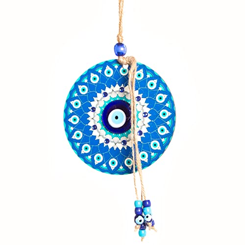 Logbuch-Verlag Adorno Ojo Turco Amuleto Colgante Pared decoración con Mandala 30 x 13 cm - Mandala Azul Pared - Ojo Turco Amuleto protección