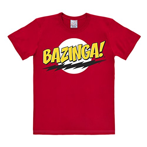 LOGOSHIRT Camiseta Sheldon - Zas en Toda la Boca - Camiseta The Big Bang Theory - ¡ Bazinga ! - Camiseta con Cuello Redondo Rojo - Diseño Original con Licencia, Talla XL