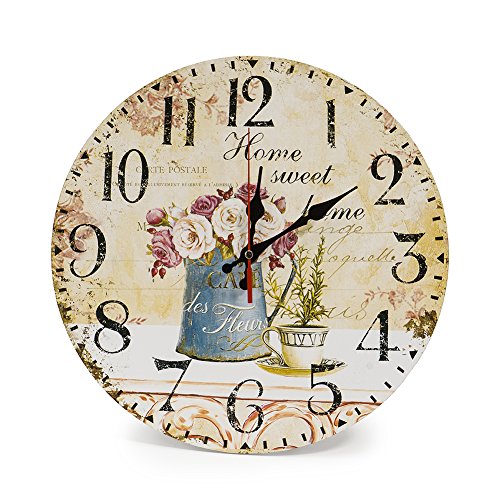 LOHAS Home Reloj de pared redondo, de madera, con diseño vintage, silencioso, de 30 cm