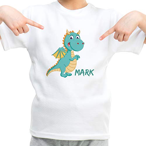 LolaPix Camiseta Niño Personalizada con Nombre/Texto. Regalos Infantiles Personalizados. Varios Diseños a Elegir. Tacto Algodón. Dragón