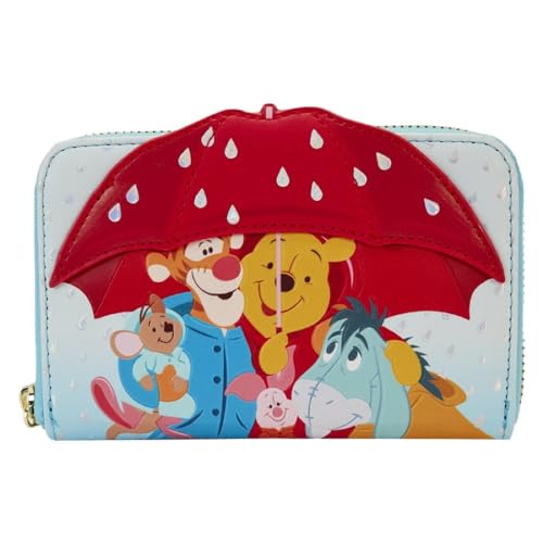 Loungefly Disney Winnie the Pooh and Friends Rainy Day - Cartera con cremallera alrededor, Multi, Cartera con cremallera