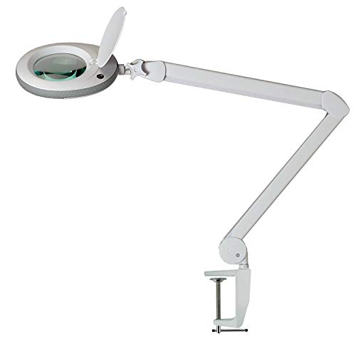 Lumeno Lámpara lupa, lámpara de trabajo, lámpara cosmética con 96 LEDs 721XGR para salones de cosmética ayuda de lectura, lupa de lente, en gris 5 dioptrías