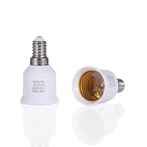 Luminosa - Juego de 2 adaptadores de casquillo E14 a E27 para bombilla led, halógena. Conversor de rosca Edison E14 para rosca Edison estándar E27, para bombillas de bajo consumo