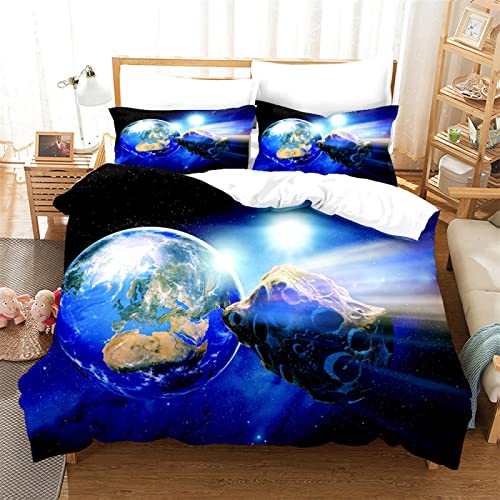 LUOWAN 3 Cremallera Juego de Cama Sábanas 3D Funda Nórdica Tamaño Gemelo Sábana Full 200 x 200 CM Meteorito Tierra Cama Adulto King Queen Full Twin Home Textil