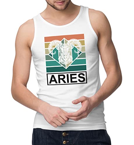 Maikomanija Aries - Camiseta sin mangas con estampado de signo del zodiaco para hombre, diseño de astrología, color blanco, blanco, L