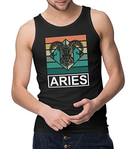 Maikomanija Aries - Camiseta sin mangas con estampado de signo del zodiaco para hombre, diseño de astrología, color negro, Negro, XL