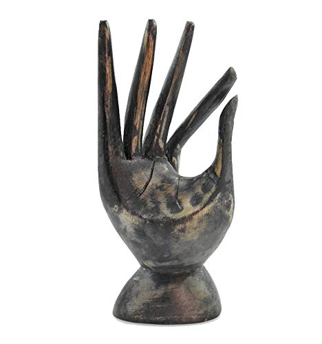 Mano de Buda/expositor para anillos de madera tallado acabado 'negro vintage "