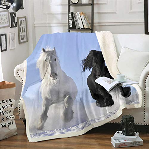 Mantas y mantas estampadas de caballo galopante para niños y adultos, mantas de forro polar con estampado de caballo 3D, manta para sofá, cama, sofá, manta sherpa, individual 50 x 60 pulgadas