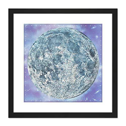 Map Hammond 1966 Moon Chart Space Lunar Diagram 9X9 Inch Square Wooden Framed Wall Art Print Picture with Mount