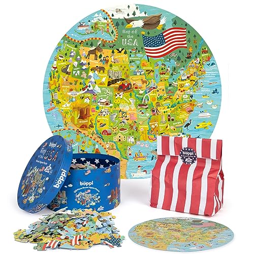 Mapa de EE.UU – Puzle de 150 Piezas del Mapa de EE.UU para Niños, de Material 100% Reciclado – Puzle del Mapa de los Estados Unidos para el Aprendizaje de los Niños- para Niños de 5+ Años por Boppi