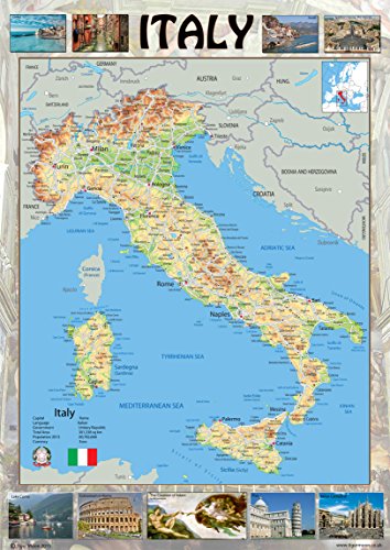 Mapa de Italia – papel laminado, papel, A2