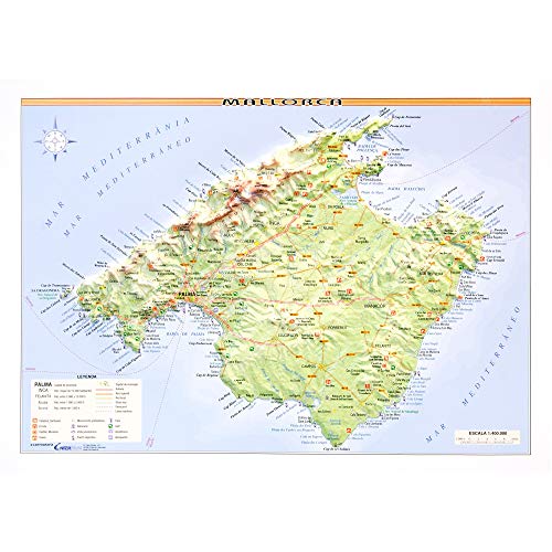 Mapa en relieve Mallorca. Escala 1:400.000, 31x21 cm