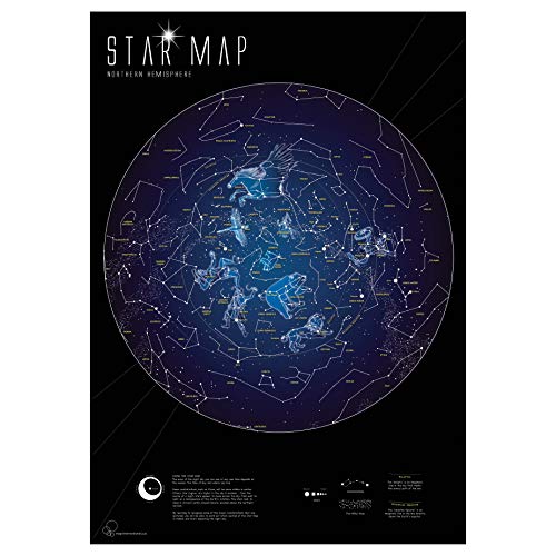 Mapa estelar fluorescente que brillan en la oscuridad, diseño de estrellas y cielo nocturno – 59.4 x 84.1 cm