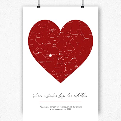 Mapa Estelar San Valentín. Mapa de Constelaciones para Regalar a tu Pareja. Lámina con Mapa Estelar con diseño romántico. (300_x_400_cm)
