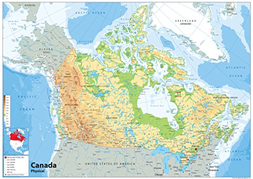 Mapa físico Canadá – papel laminado [ga] A1 Size 59.4 x 84.1 cm