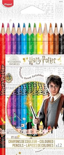 Maped - Pinturas de Madera - Colección Harry Potter - 12 Pinturas de Colores Decoradas con Diseño Lúdico - Minas Resistentes - Agarre Ergonómico - Fáciles de Afilar