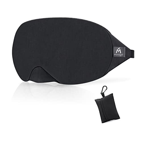 Mavogel Antifaz para dormir - máscara de ojos de algodón, con diseño actualizado que bloquea la luz, antifaz para dormir suave y cómodo para hombres y mujeres, incluye bolsa de viaje, color negro