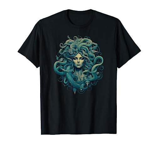 Medusa Mitología Griega Antigua Oscuro Diseño Retro Halloween Camiseta