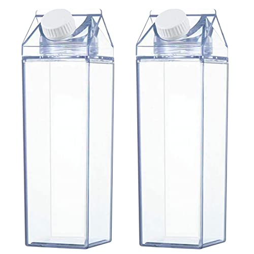 MEIYAXINWIN 2 Piezas Botellas de Agua Transparentes, 500ml Botella de Zumo de Cartón para Leche Plástico Reutilizable, Fácil de Transportar, Adecuada para Deportes al Aire Libre Viajes y Camping