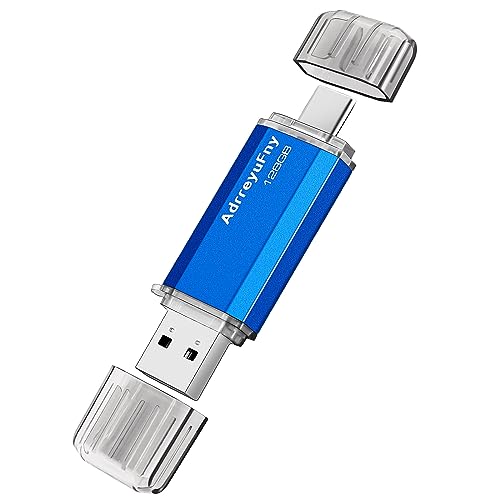 Memoria USB C 128GB, 2 en 1 OTG Tipo C Pendrive 128 Gigas USB 2.0 Flash Drive Portátil Pen Drive Mini USB Stick para Smartphones, Tabletas, PC, Almacenamiento DE Datos Externo Etc (Azul)