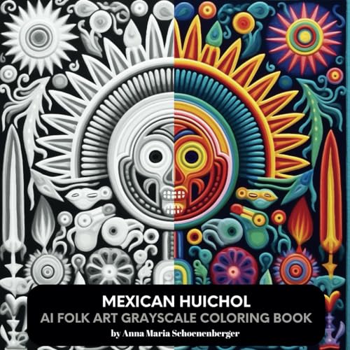 MEXICAN HUICHOL: AI Folk Art Grayscale Coloring Book