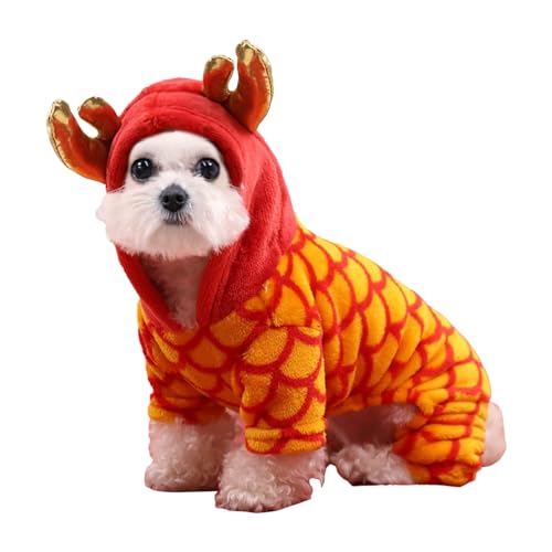 MGICHOOM Ropa para perros Año Nuevo, ropa para perros de año nuevo chino,Animal zodiacal chino dragón año mascota disfraz | Suéter chino con capucha para perros
